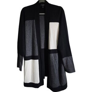 Charter Club Cashmere Luxury Cardigan Sweater Open Front Black Gray White 3X